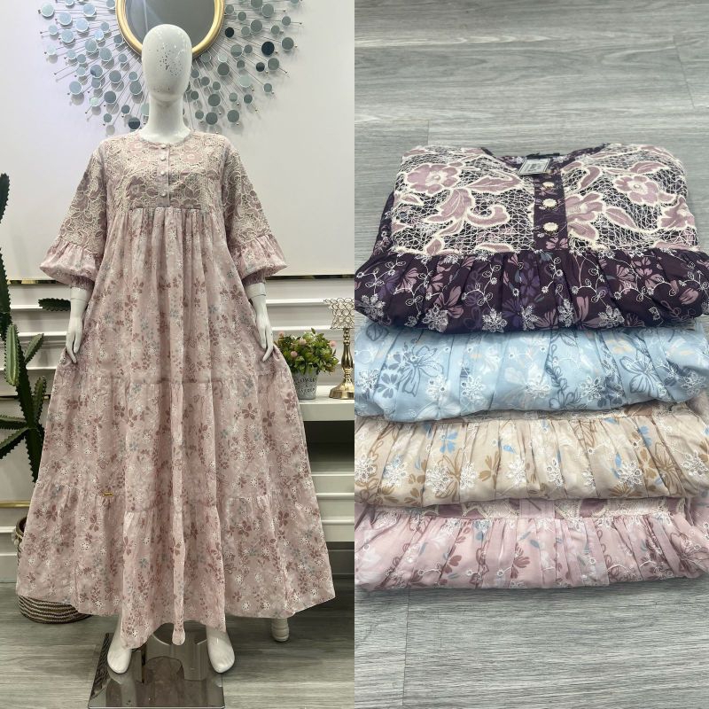 Gamis Salvina ys katun bordir renda busui