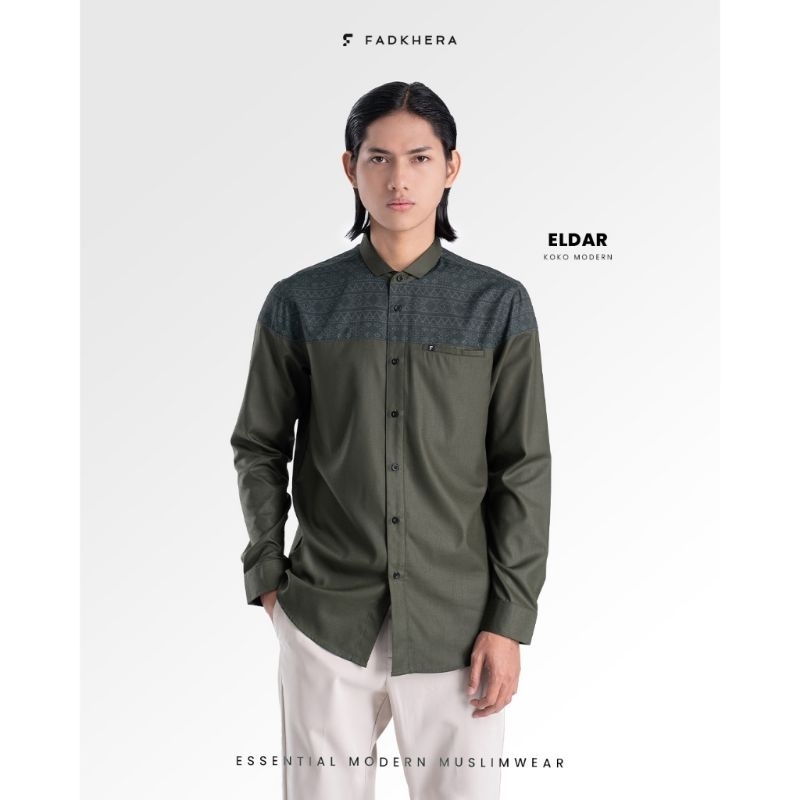 Baju Muslim pria FADKHERA ELDAR - Koko modern pria dewasa warna hijau lengan panjang dan lengan pend