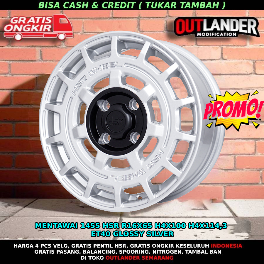 VELG MOBIL RACING RING 16 TYPE HSR MENTAWAI HSR R16X6,5 H4x100 ET40 GLOSSY SILVER FOR SIGRA, KARIMUN