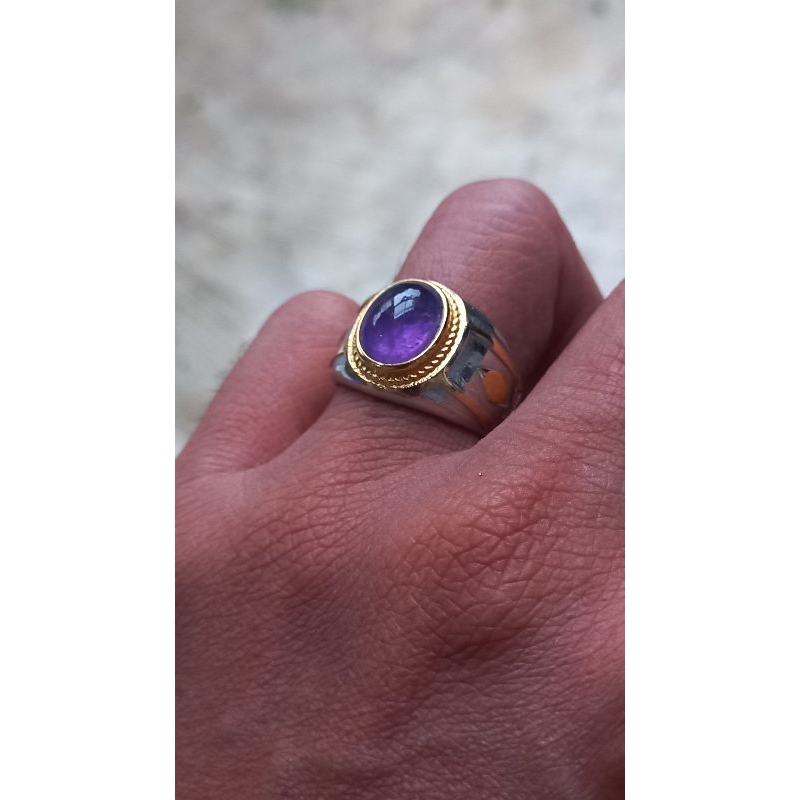 cincin batu kecubung kalimantan ring titanium silver kombinasi