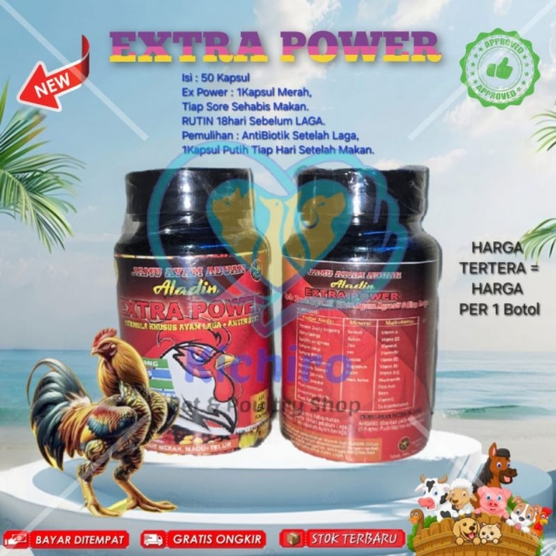 Extra Power Botol Isi 50 Kapsul Aladin Jamu Ayam Aduan Formula Khusus Untuk Ayam Laga + Antibiotik