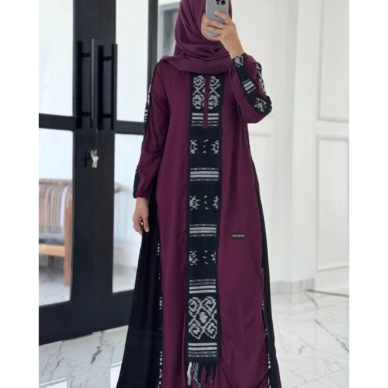 Gamis Twill Kombinasi Songket Premium Gamis Tenun Troso Jepara Anjanistore
