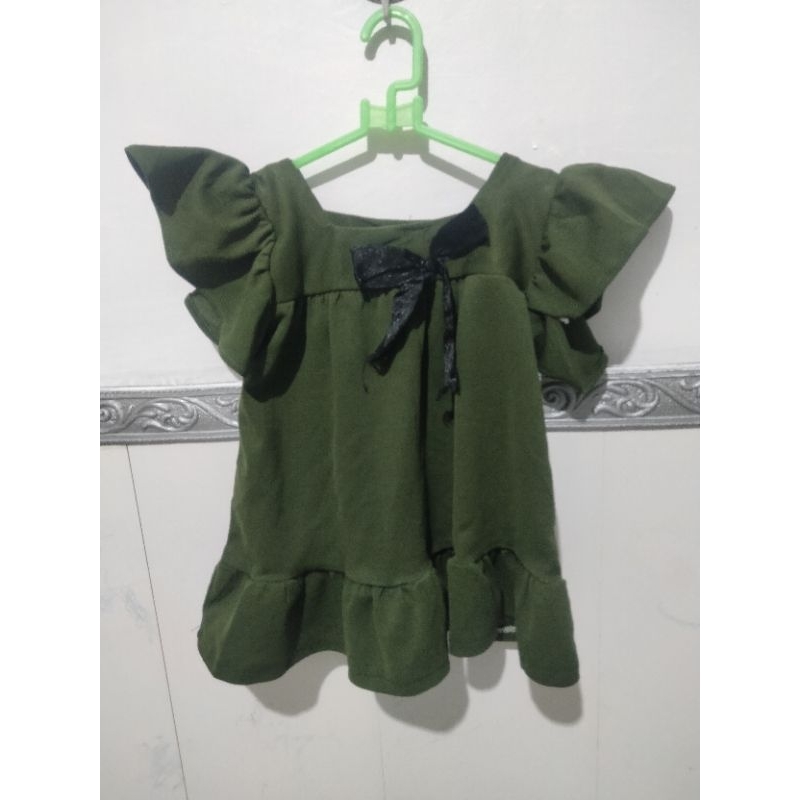 preloved baju dress anak perempuan hijau army