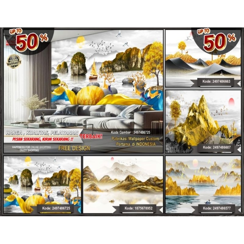 Wallpaper Custom 3D Tema Mural | Wallpaper Ruang Tamu | Wallpaper Ruang Mural | Wallsticker | Wallpa