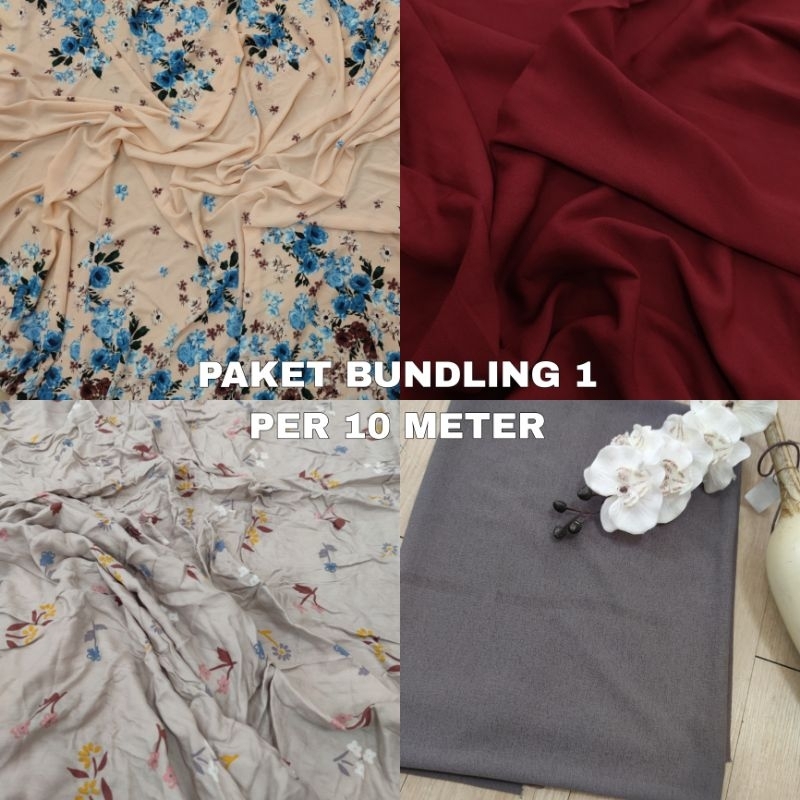 Arsytextile- PAKET BUNDLING 1&2 PER 10 METER /KAIN RAYON TWILL/ KAIN WOLLYCREPE/ KAIN AURORA CREPE/ 