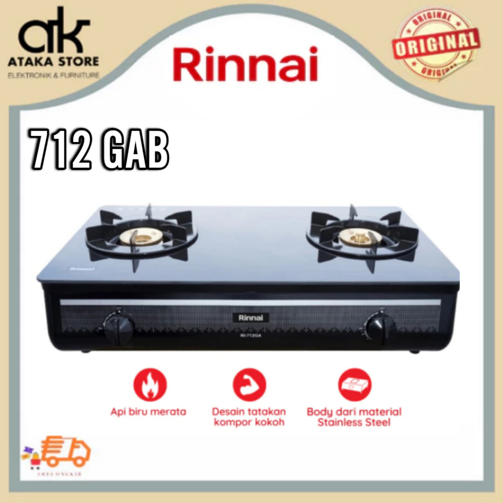 Kompor Rinnai 2 Tungku Rinnai 712GAB Kaca Kompor Dua Tungku