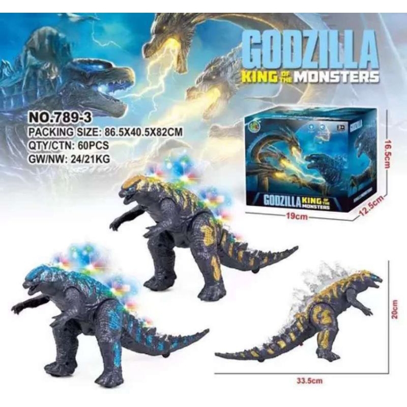Godzilla Mainan Plastik Robot Ada Lampu Musik Berjalan