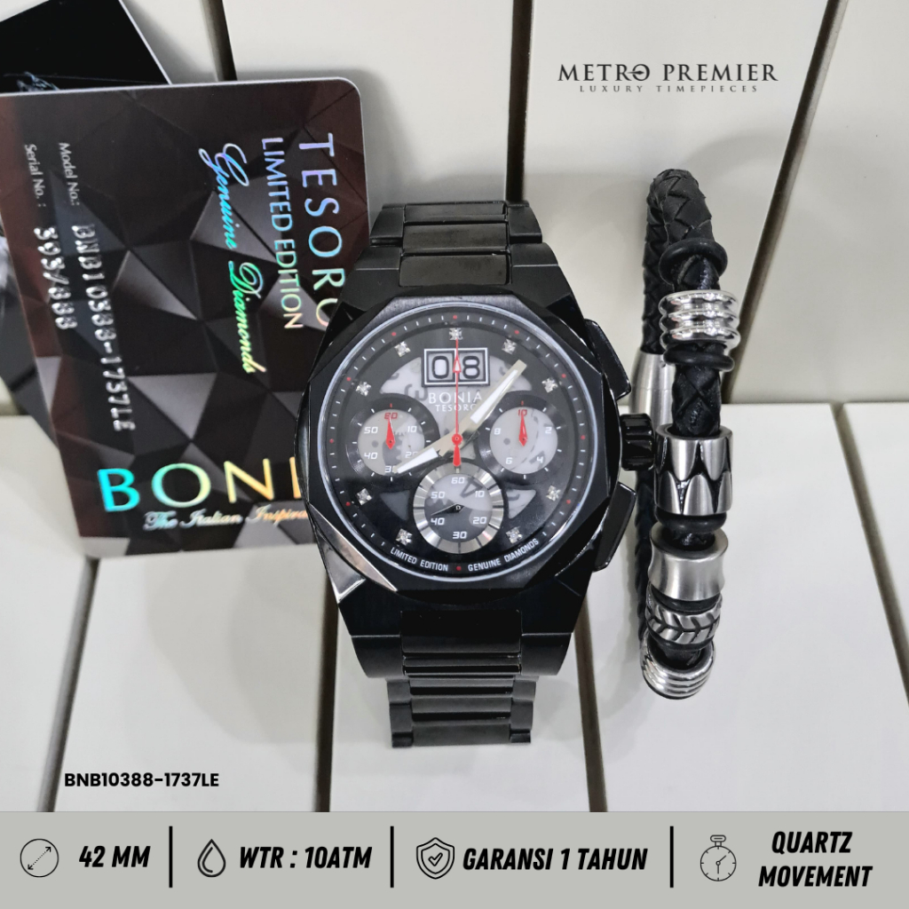 Jam Tangan Bonia Pria BNB10388-1737LE BNB 10388 - 1737LE Analog Stainless Steel Box Set Original & G