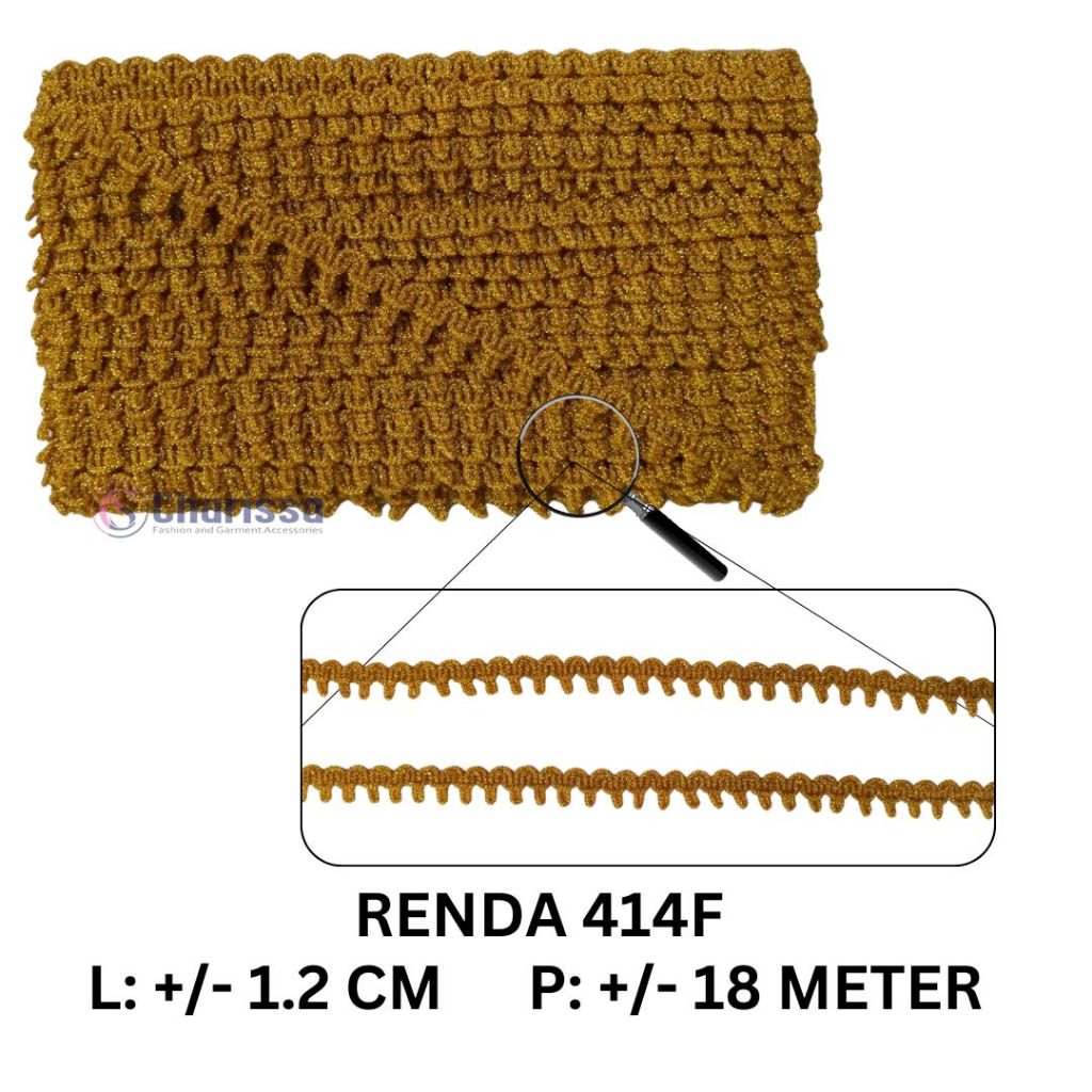 Renda 414F/renda emas perak/renda silver emas/renda mas 1.2 cm/renda isi 20 yard +/- isi 18 meter/re