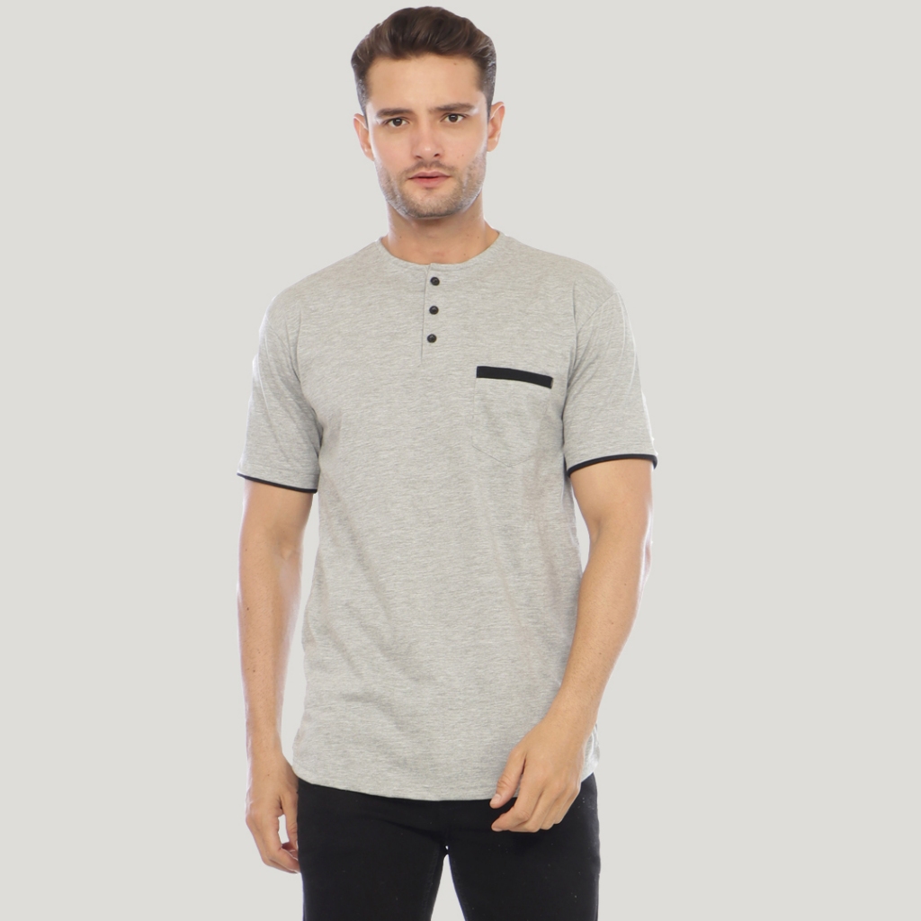 Baju Koko Kurta Kaos Pria Lengan Pendek Bahan Katun Adem dan Tebal Atasan Muslim Gamis Pria - AHSAN