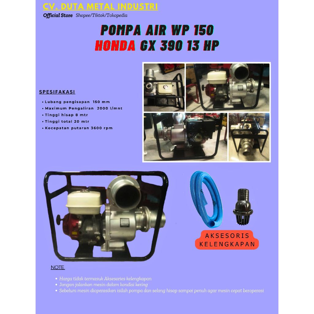 Mesin Pompa Air Sawah Irigasi 6 Inch Honda Gx 390