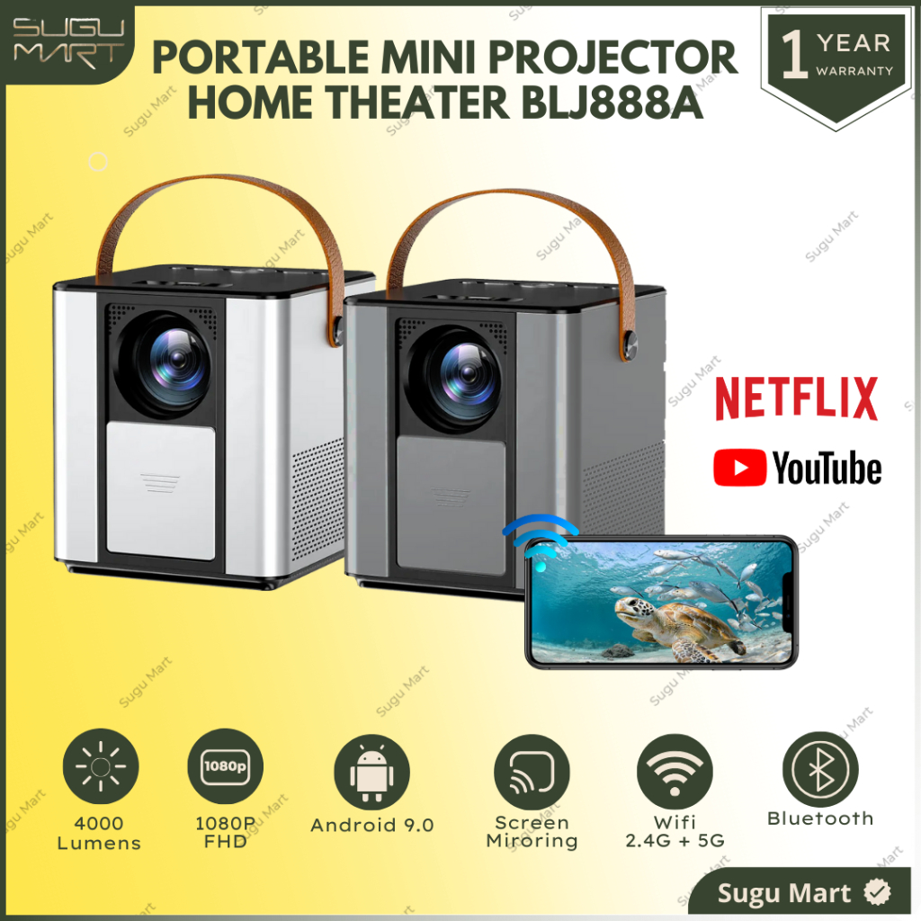 Proyektor Android Mini Led BLJ888A Android 4000 Lumens RAM 1 / 8 GB | Proyektor Android Wifi | Proye
