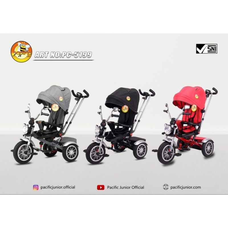 Tricycle PC - 5199 Sepeda anak Roda Tiga ( Rubber Tire 4IN 1 ) Pacific PC - 5199 Sepeda Anak