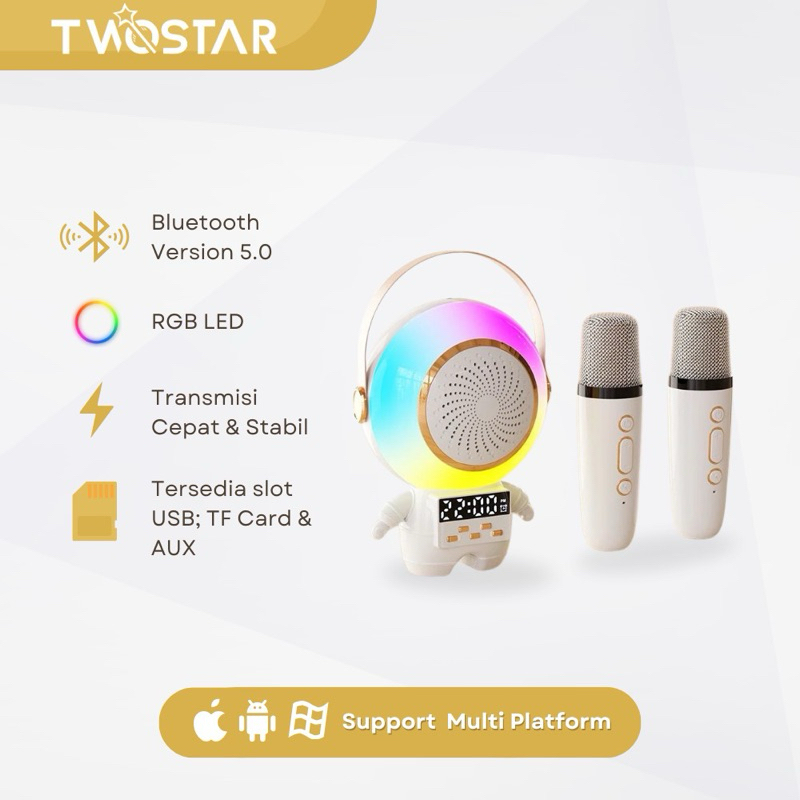 TWOSTAR Mic Speaker Bluetooth Karaoke 2 Microphone Astro Speaker