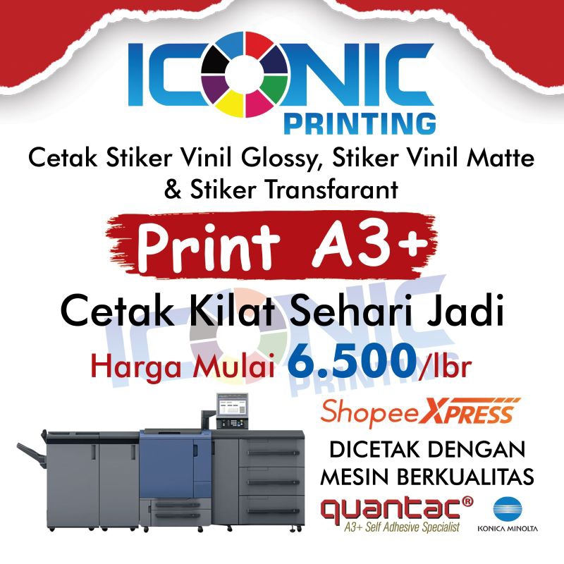 

Print Sticker Vinyl / Transparan A3+ TANPA Cutting! Cetak Stiker Kemasan