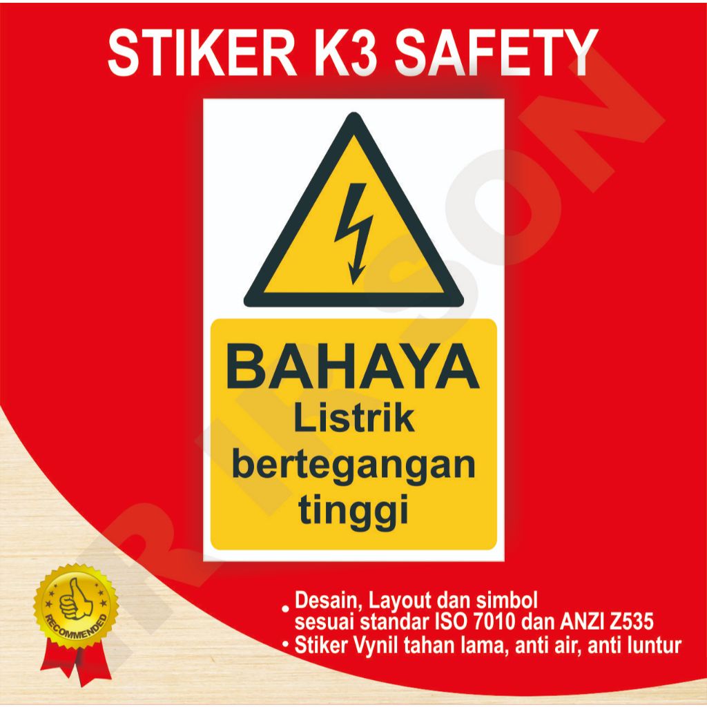 STIKER BAHAYA LISTRIK BERTEGANGAN TINGGI SAFETY SIGN K3 ISO