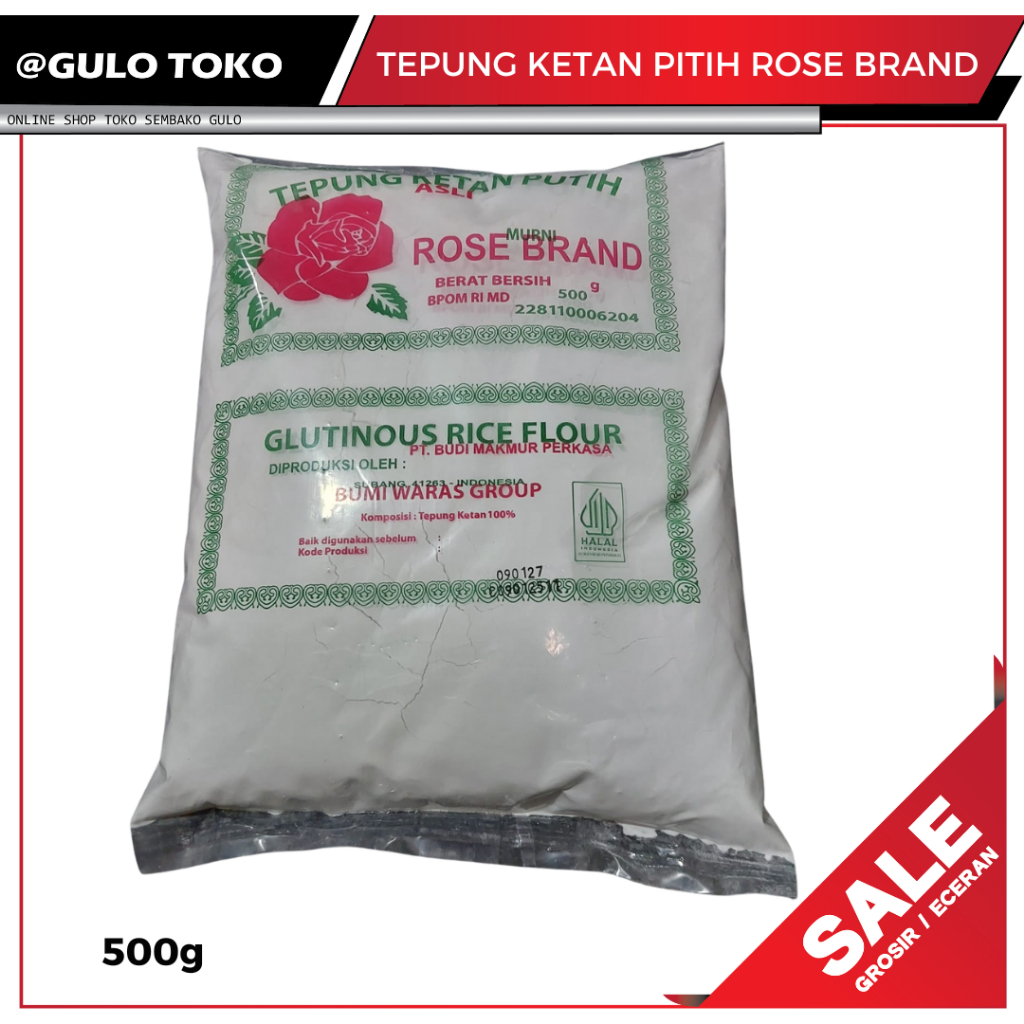 

Tepung KETAN PUTIH ROSE BRAND Kemasan 500g (GULO TOKO)