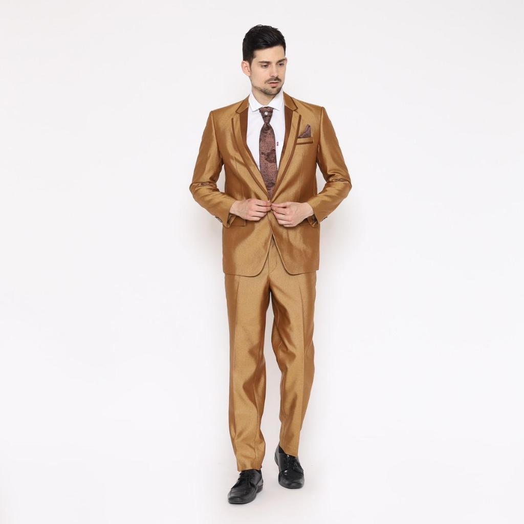 SEWA Full Set Jas Pria Semi Wool  Jas Pengantin Formal Glod Brown - YUNG