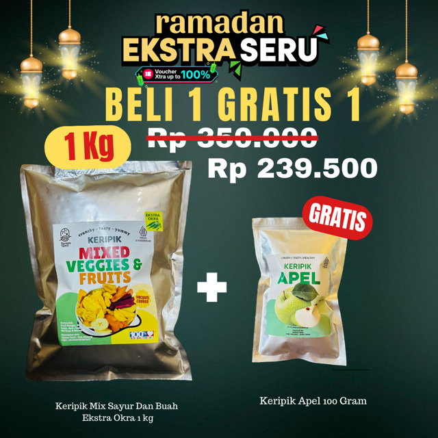 

Xpresstemilstore - Keripik Mix Sayur Dan Keripik Mix Buah Kemasan 1 Kg Gratis Keripik Apel 100gr