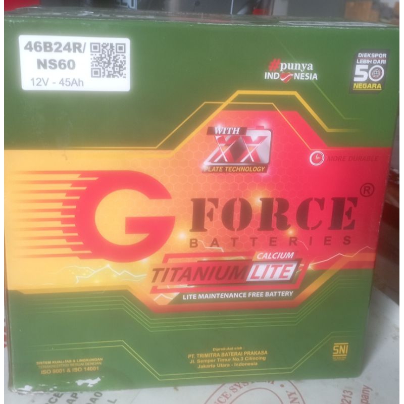 AKI Mobil G-Force NS60/46B24R 45Ah Titanium Lite - Aki Basah - Sudah Terisi Air Zuur Dari Pabrik