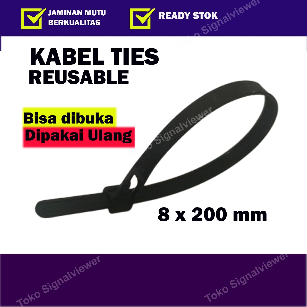 

Kabel Ties Reusable 8 x 200mm Bisa Dibuka Bisa Digunakan Kembali Warna Hitam Adjustable