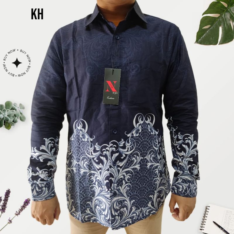 kemko kh n'one kemeja koko pria dewasa tangan panjang premium original