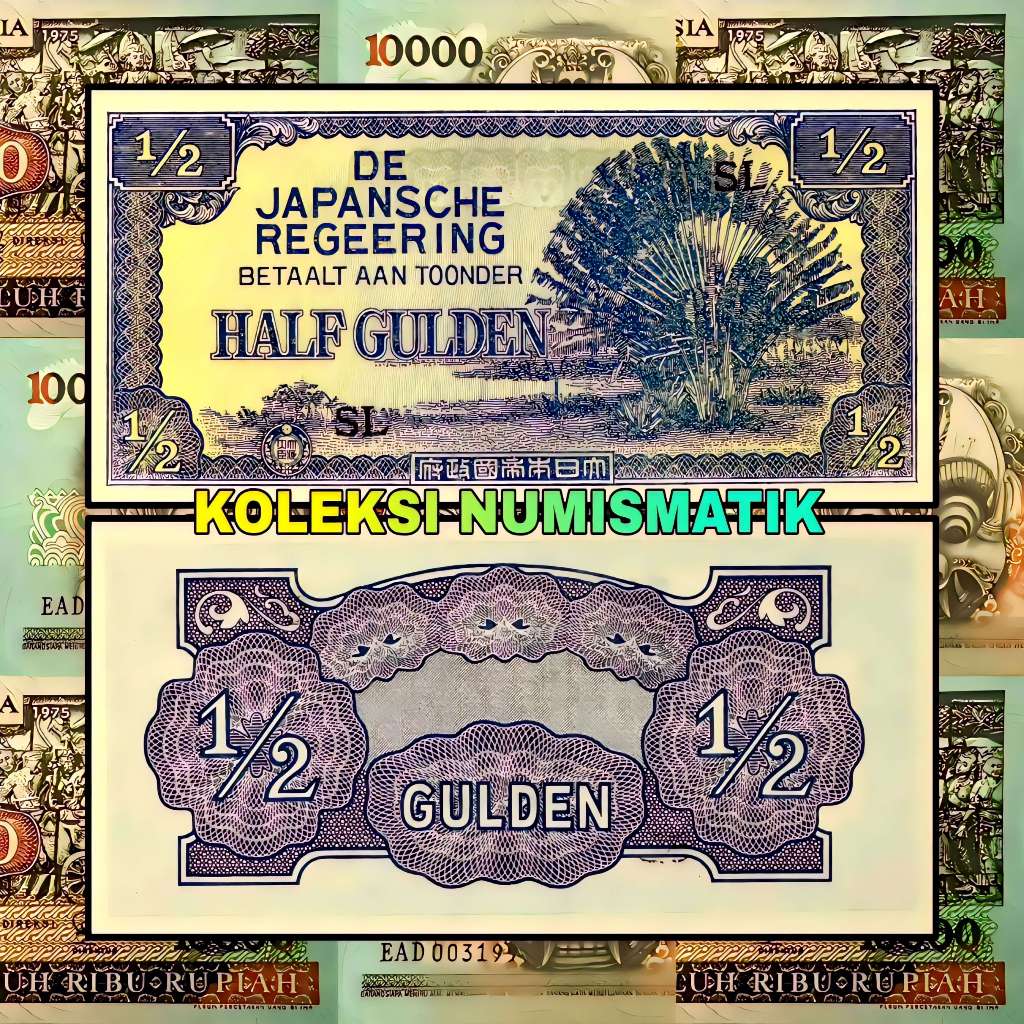 SOUVENIR UANG KERTAS KUNO DAI NIPPON ½ GULDEN REGEERING 1942