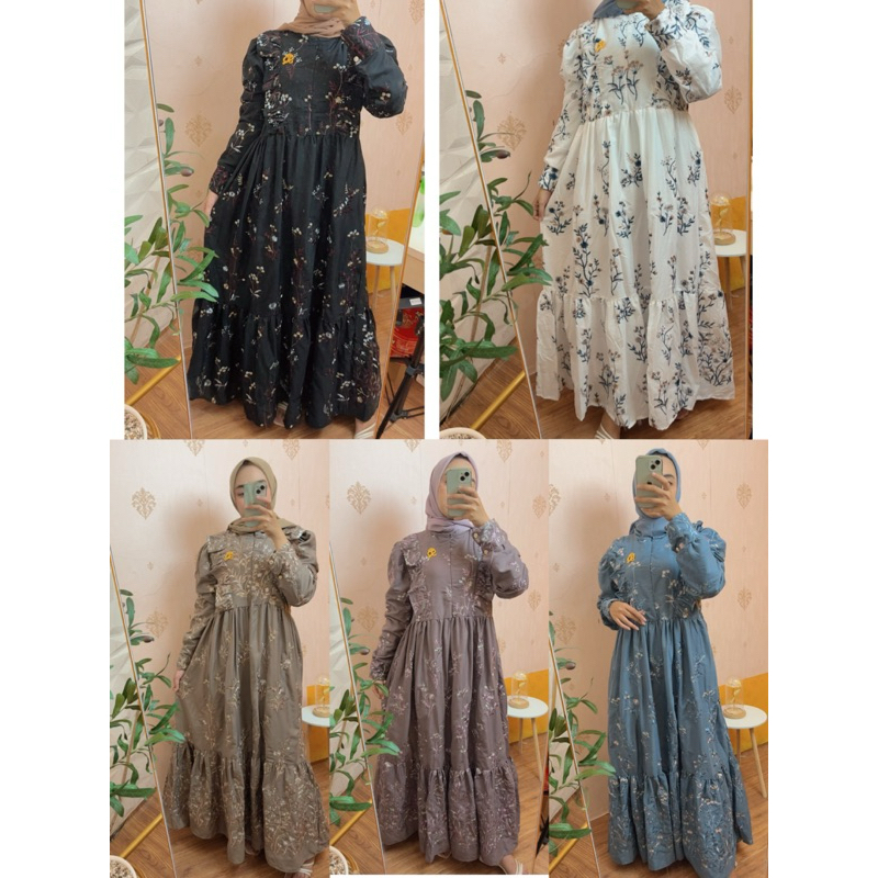gamis katun bordir | gamis lebaran | gamis katun