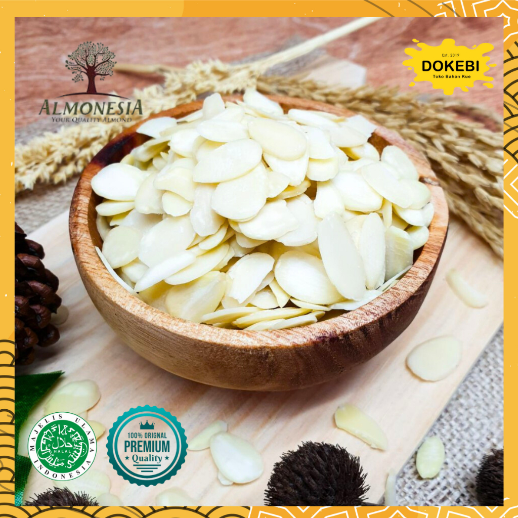 

ALMOND SLICE MENTAH ALMONESIA 100 G 250 - 500G - NATURAL ALMOND SLICE - KACANG ALMOND IRIS