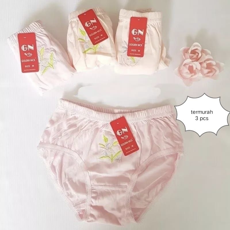 [3PCS] Celana Dalam Wanita Golden Nick Bordir | Bordir Golden Nick