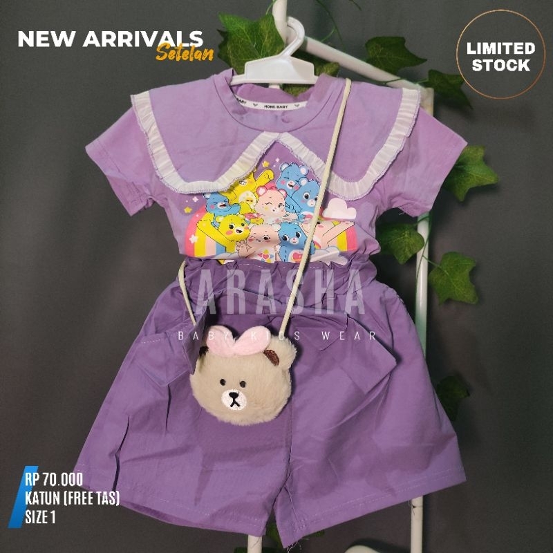 Setelan Celana Anak Perempuan Cewek / Setcel Pendek/ Atasan Bawahan Kekinian Import