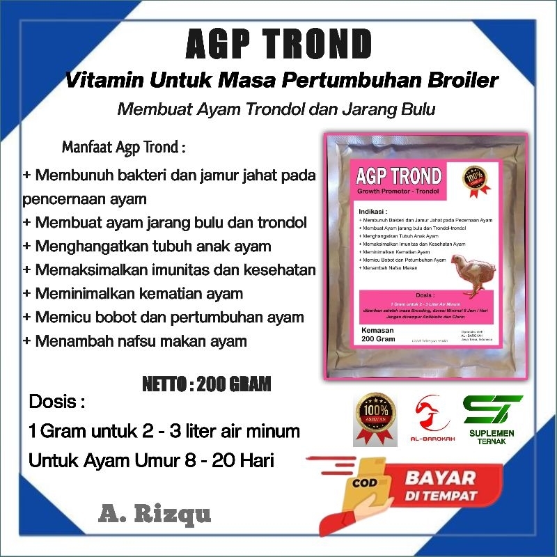 AGP TRONDOL Vitamin Ayam Broiler-Suplemen Pertumbuhan Ayam Cepat Besar-Suplemen Ayam Broiler Masa Pe