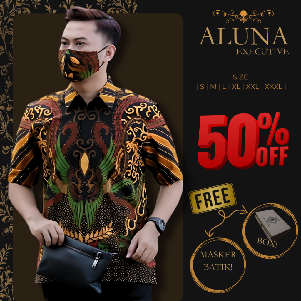 Kemeja Batik Pria Premium Lengan Pendek Full Furing - Motif Eksklusif Aluna Executive PD 004