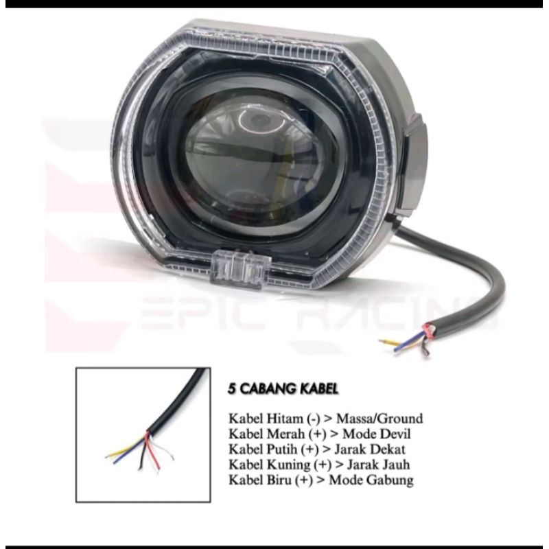 Projie Biled E45 Lensa Besar High Low Beam Plus Shroud Dan Devil Lampu Utama Motor