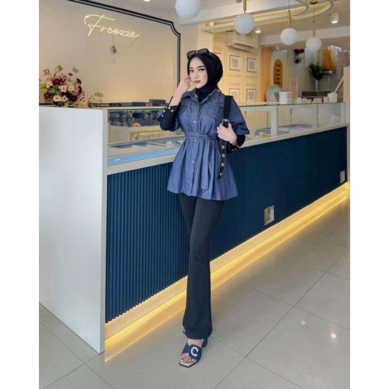 Celana Premium Fit And Flare Pants Cutbray Scuba Pinggang Highwaist Bahan Stretch Melar Elastis Kulo