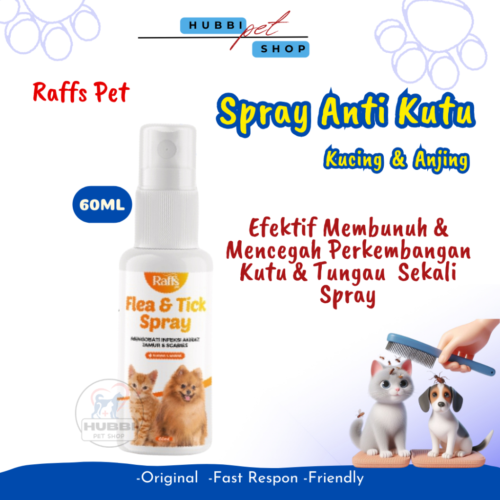 Raffs Pet Spray Anti Kutu 60ml | Obat Flea & Tick Kucing Anjing | Aman Terjilat & Non-Toxic