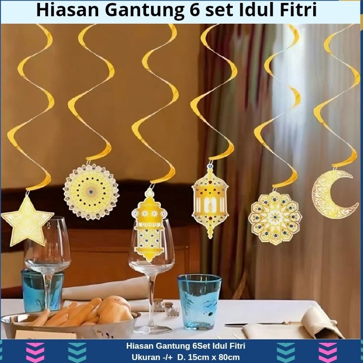 Hiasan Gantung Idul Fitri 6pcs  Dekorasi Idul Fitri  Lentera Idul Fitri  Ramadham Mubarok  Hiasan Id