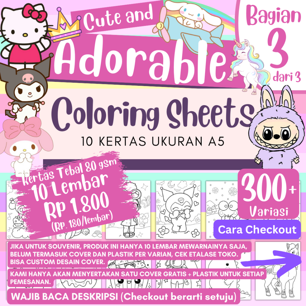 

10 Lembar Kertas Mewarnai (TERMURAH DI SHOPEE) 250+ Variasi Tebal 80 gsm - Bagian 3