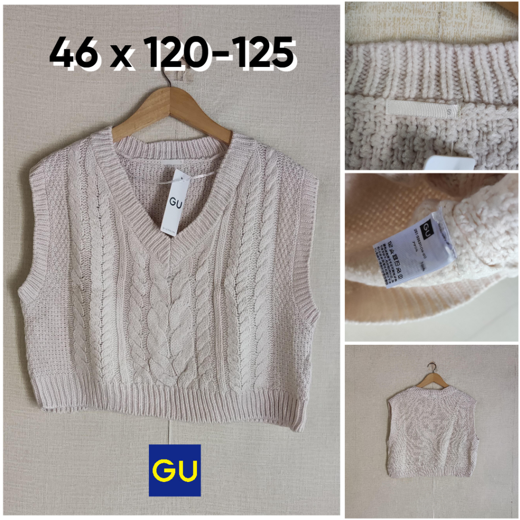 Vest Rajut GU by Uniqlo Coklat Susu Coksu Kepang Wanita Size S Outer Rompi Knit Tebal JH775