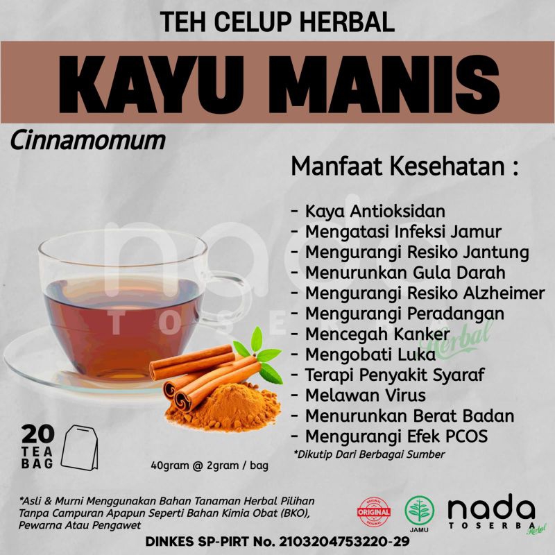

Teh Celup Herbal KAYU MANIS Isi 20 Tea Bag | Imunitas Tubuh | Cinnamomum
