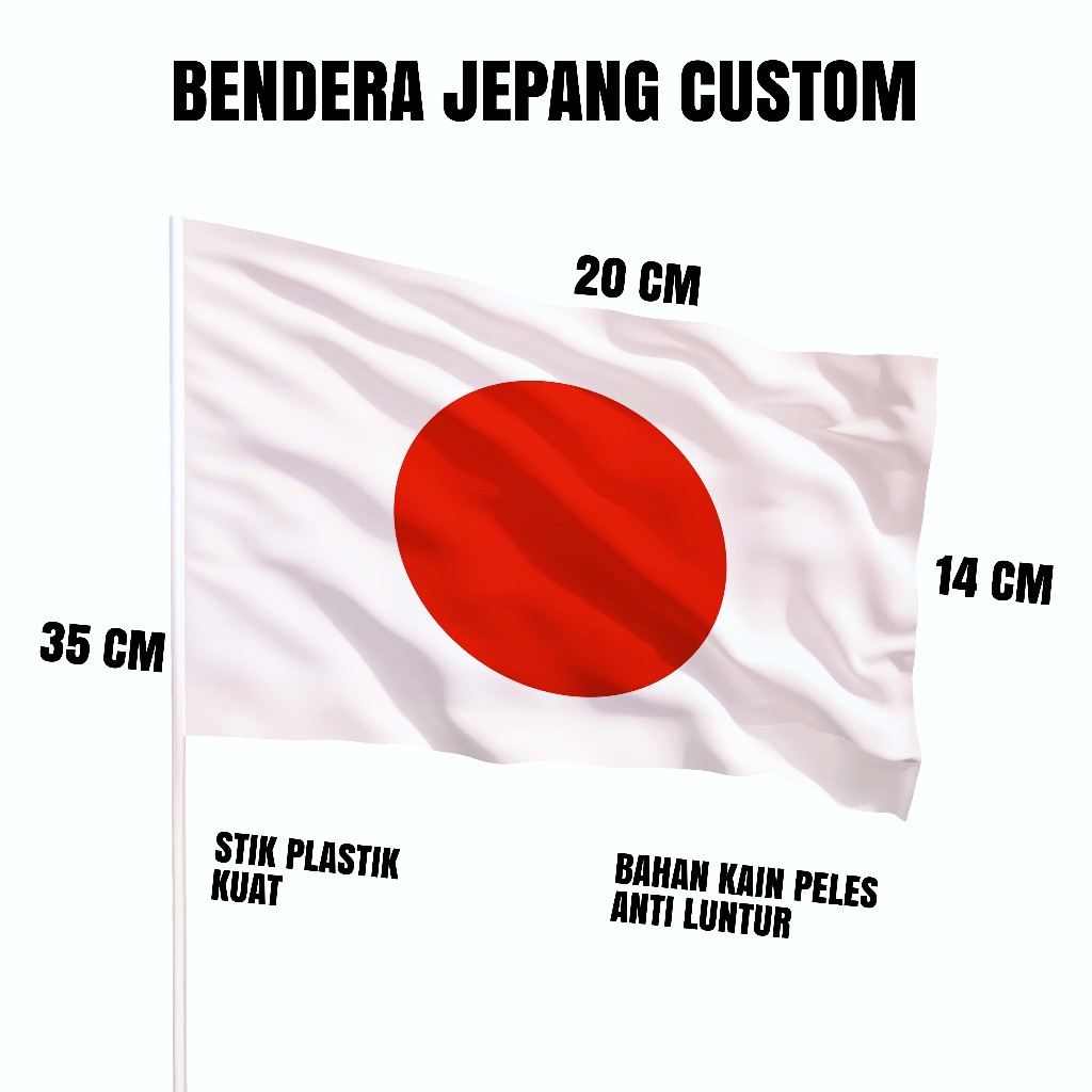 Bendera Tangan Negara Jepang Custom Nama dan Logo Bahan Kain Ukuran 20x14 cm