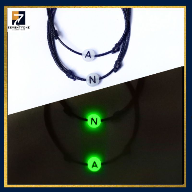 SEVO GELANG INISIAL HURUF GLOW IN THE DARK TALI HITAM KOREA | GELANG NYALA HURUF INISIAL A-Z | GELAN