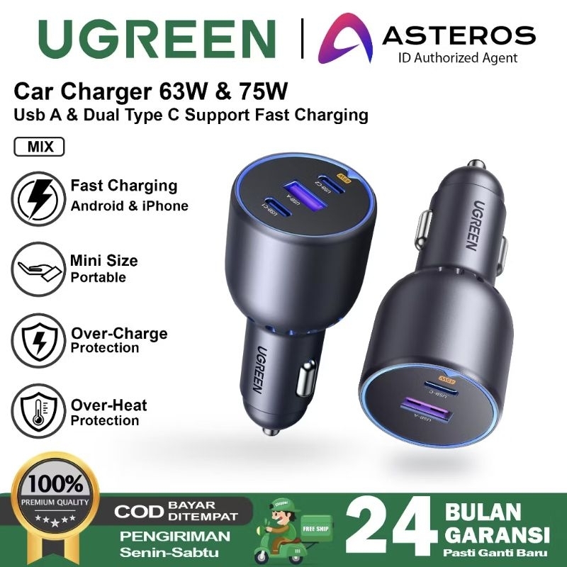 UGREEN Car Charger Mobil Super Fast Charging PD 3.0 PPS 45w Max Power 63W 75W