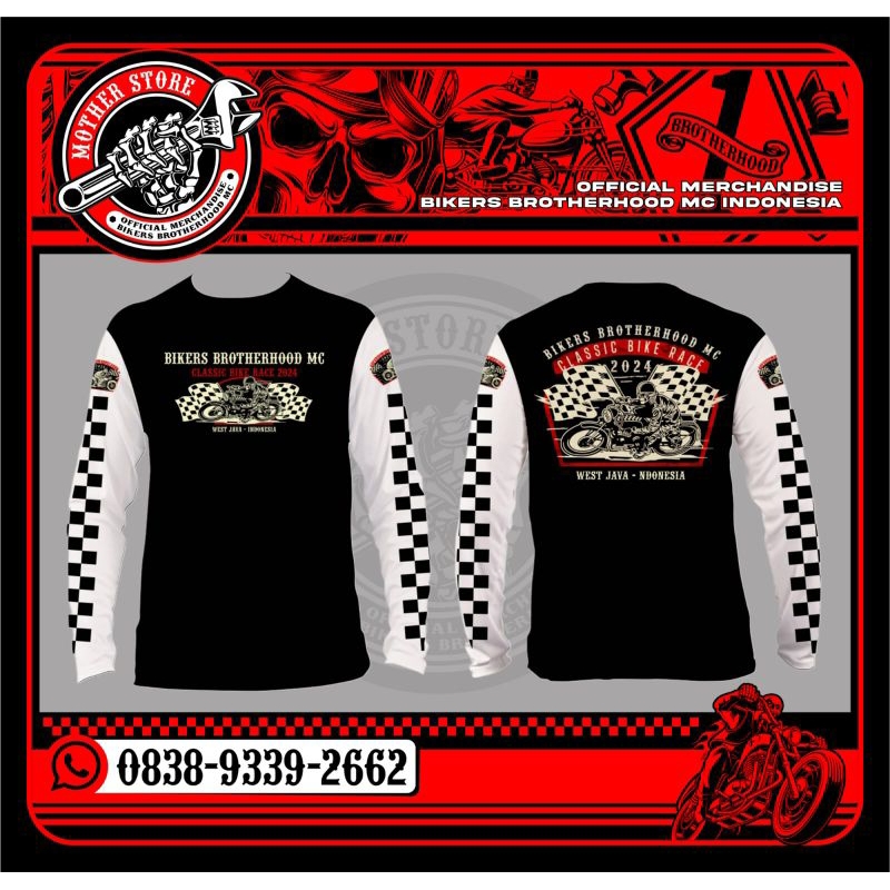 Kaos Lengan Panjang Putih Merchandise Bikers Brotherhood MC