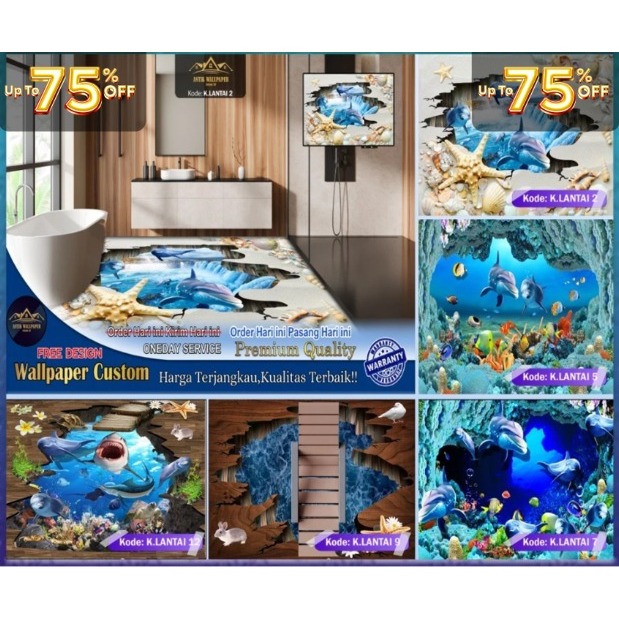 Stiker Lantai Custom 3D Tema Under Sea | Pemandangan Bawah Laut |Tahan Goresan dan Tahan Air