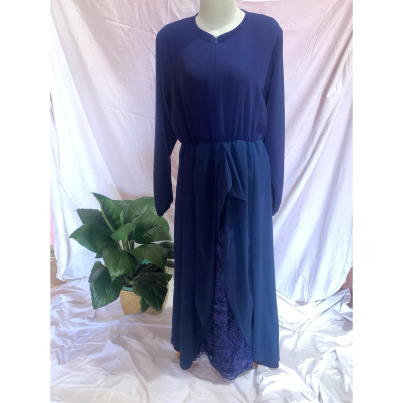 Gamis Biru Dongker Brukat