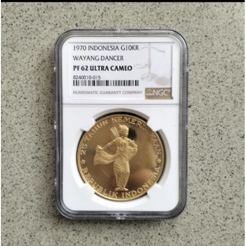 NGC PF 62 Koin Emas Penari Wayang Dancer 10000 Rupiah 1970 25 Tahun Kemerdekaan Indonesia Gold Coin