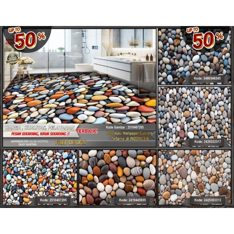 Sticker Custom 3D Floor | Sticker Lantai Kamar Mandi | Sticker Batu | Sticker Batu Alam | Sticker La