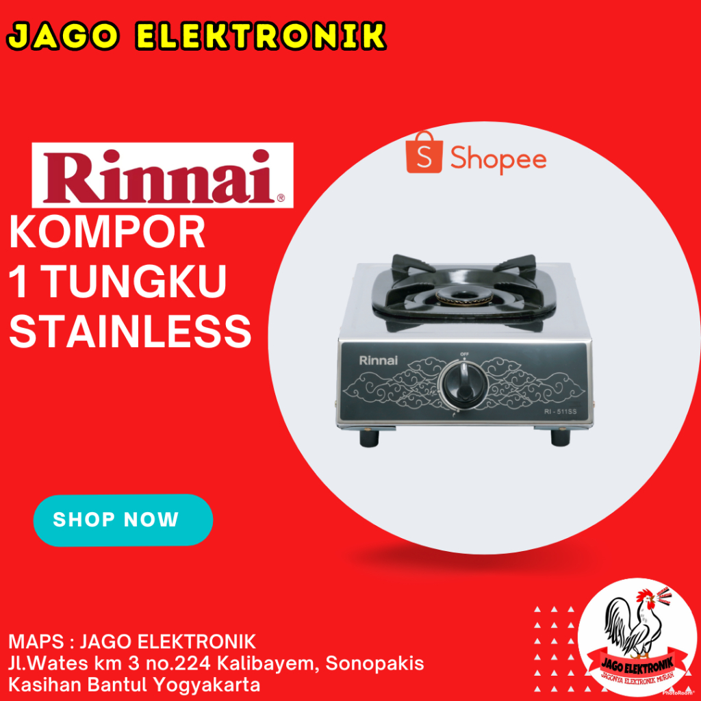Kompor Rinnai 1 Tungku Stainless Murah RI-511ss