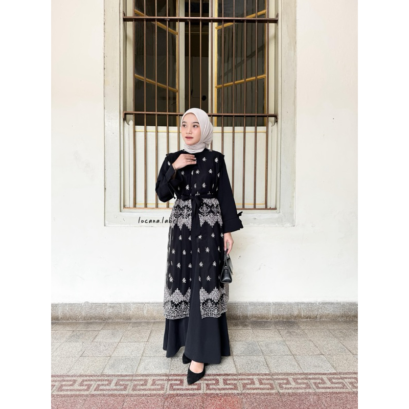 ALEA SET DRESS / PLEATS COMBI DRESS BY LOCANA LABEL / GAMIS BRUKAT KONDANGAN / DRESS LEBARAN / ALEA 